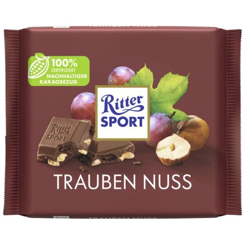 Ritter Sport Raisin And Hazelnut Chocolate Bar 100g