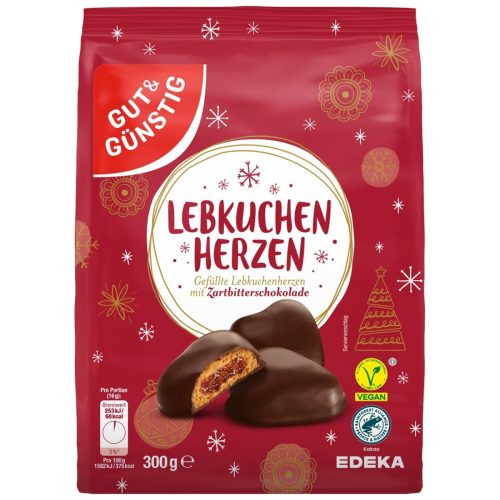 Gut and Guenstig Filled Gingerbread Hearts With Dark Chocolate 300g